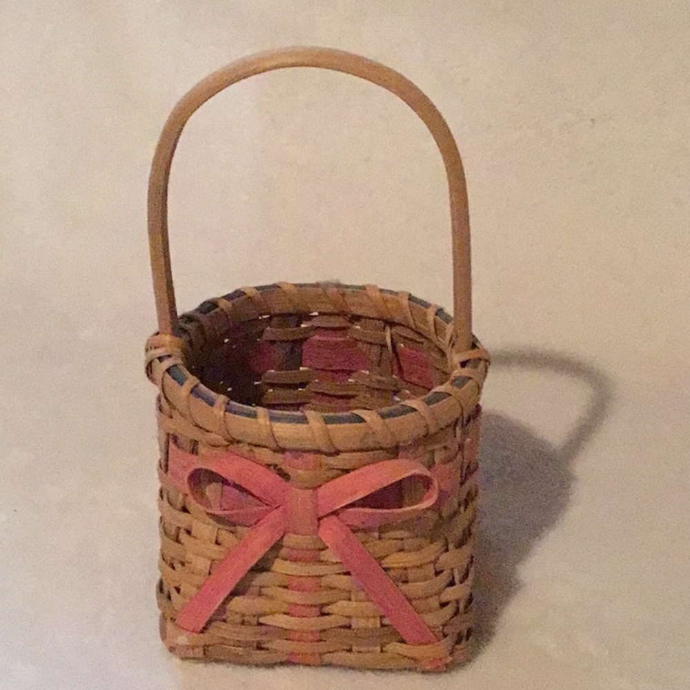 Cottagecore Fairy Woven Boho Basket with Pink Bow 8 1/2” x 4 1/2”